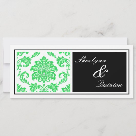 Uitnodiging voor Black and Green Damask Wedding (Voorkant)
