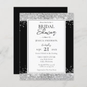 Uitnodiging voor Black and Silver Glitter Bridal S (Voorkant / Achterkant)