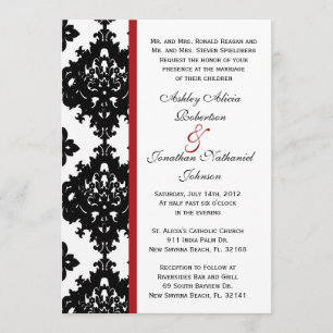 Uitnodiging voor Black and White Damask bruiloft