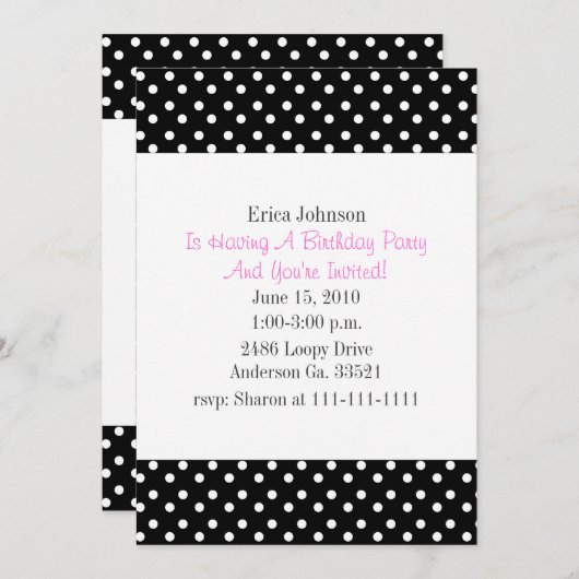 Uitnodiging voor Black and White Polka Dot Print P (Voorkant / Achterkant)