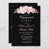 Uitnodiging voor Black Blush Roses Engagement Part (Voorkant / Achterkant)