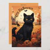 Uitnodiging voor Black Cat Halloween Party (Voorkant / Achterkant)