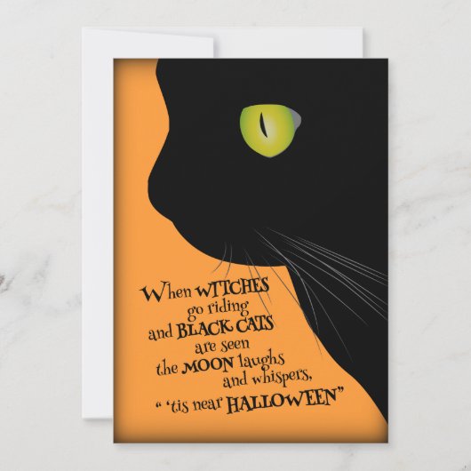 Uitnodiging voor Black Cat 'Tis Halloween Party (Voorkant)