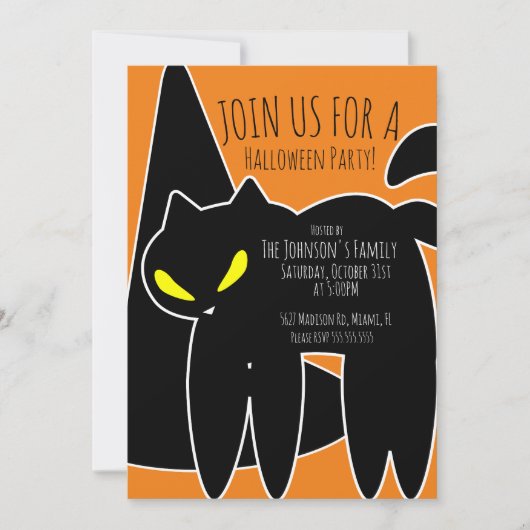 Uitnodiging voor Black Cat Witch Pet Halloween Par (Voorkant)