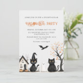 Uitnodiging voor Black Cats Halloween Party (Staand voorkant)