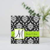 Uitnodiging voor Black Damask Wedding | Lime Green (Staand voorkant)