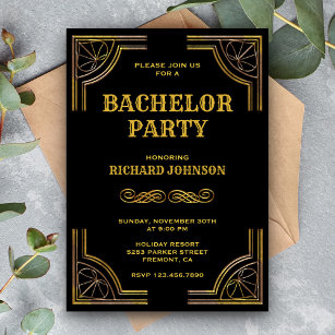 Uitnodiging voor Black Gold Art Deco Bachelor Part
