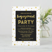 Uitnodiging voor Black Gold Confetti Engagement Pa (Staand voorkant)
