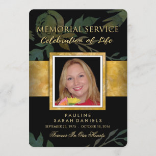 Uitnodiging voor Black Gold Floral Elegant Memoria