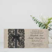 Uitnodiging voor Black Lace en Burlap Wedding (Staand voorkant)