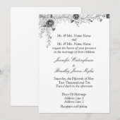 Uitnodiging voor Black White Floral Wedding (Voorkant / Achterkant)