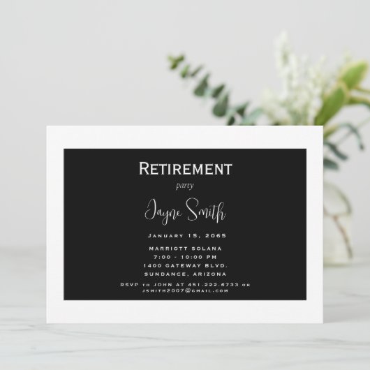 Uitnodiging voor Black & White Simple Retirement P (Staand voorkant)