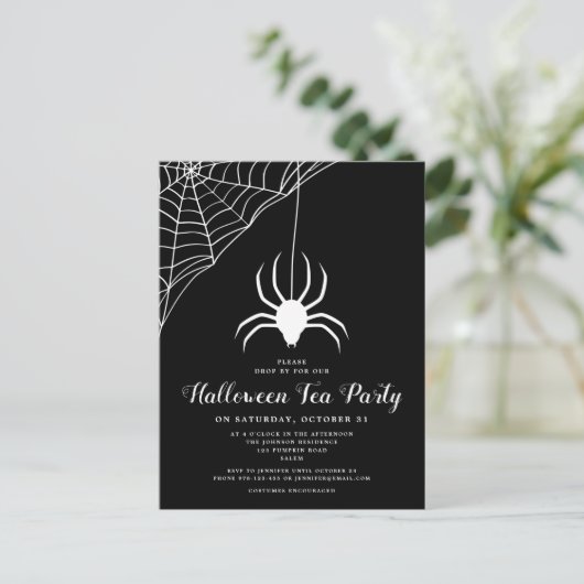 Uitnodiging voor Black White Spider Halloween Tea  (Staand voorkant)