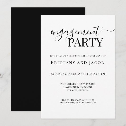 Uitnodiging voor Black White Wedding Engagement Pa (Voorkant / Achterkant)