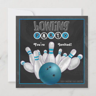 Uitnodiging voor blauwe Bowling Party