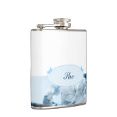 Uitnodiging voor blauwe bruiloft heupfles (Rechts)