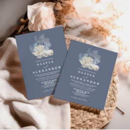 Uitnodiging voor blauwe bruiloft op strand van Sea