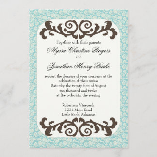 Uitnodiging voor blauwe en bruine bruiloft