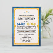 Uitnodiging voor blauwe en gouden banket (Staand voorkant)