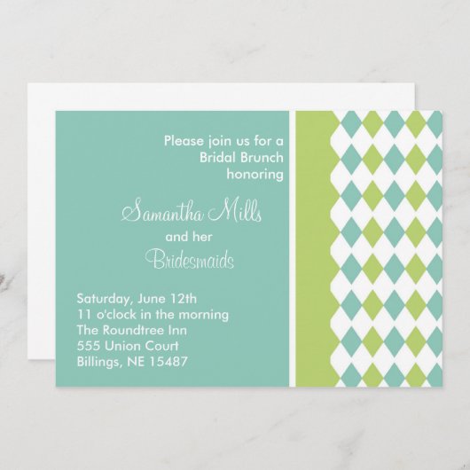 Uitnodiging voor blauwe en groene diamant (Voorkant / Achterkant)