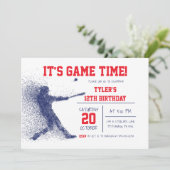 Uitnodiging voor blauwe en rode honkbal (Staand voorkant)