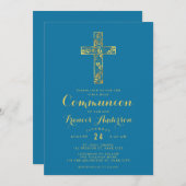 Uitnodiging voor blauwe goudkruisjes (Voorkant / Achterkant)