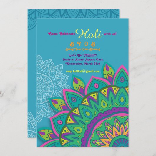 Uitnodiging voor Blauwe Holi (Voorkant / Achterkant)