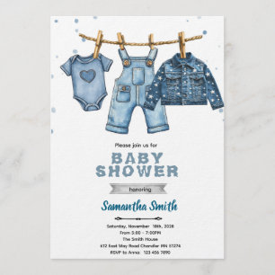 Uitnodiging voor blauwe jeans baby shower