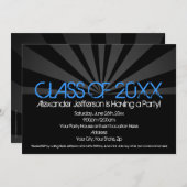 Uitnodiging voor blauwe Mode Spotlight Graduation  (Voorkant / Achterkant)