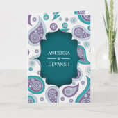 Uitnodiging voor Blauwgroen en Paarse Paisley Indi (Voorkant)