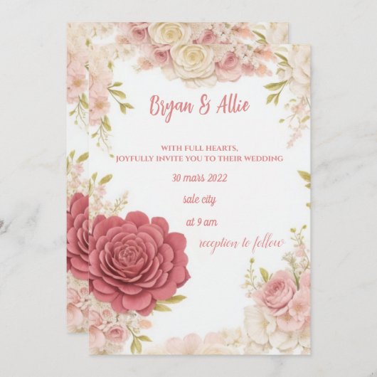 uitnodiging voor bloembruiloft (Voorkant / Achterkant)
