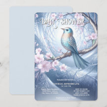 Uitnodiging voor Blue Bird Floral Baby Shower
