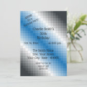 Uitnodiging voor Blue Grey Pixel Party (Staand voorkant)