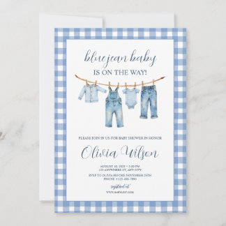 Uitnodiging voor Blue Jean Baby-babyfeestje