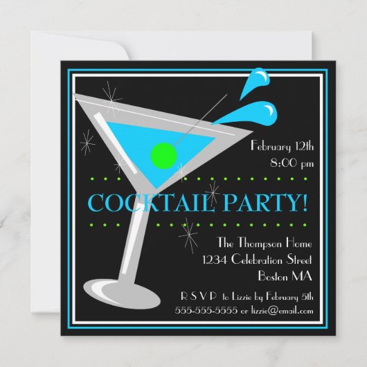 Uitnodiging voor Blue Martini Cocktailparty (Voorkant)