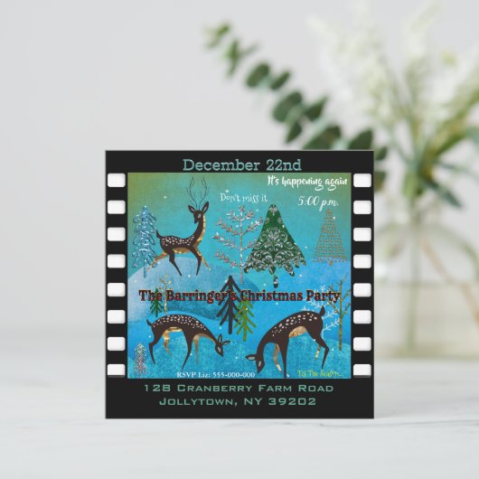 Uitnodiging voor Blue Moonlight Deerfest Kerstfees (Staand voorkant)