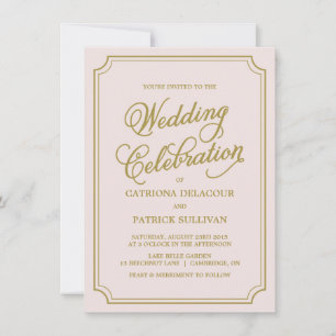 Uitnodiging voor Blush & Gold Whimsical Script Wed