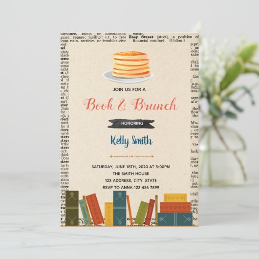 Uitnodiging voor boeken- en brunchfeest (Staand voorkant)