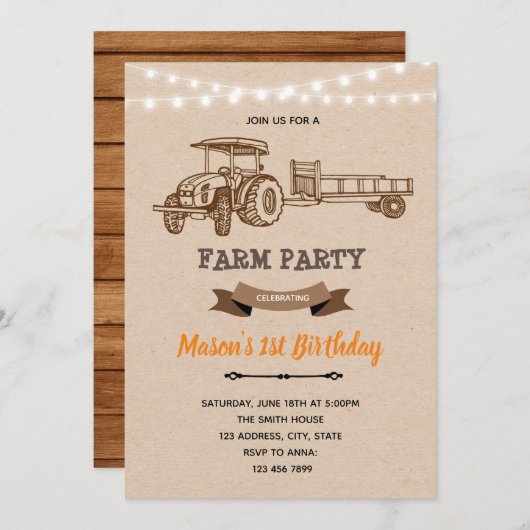 Uitnodiging voor boerderij van trekkers (Voorkant / Achterkant)