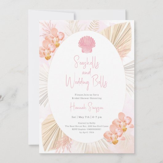 Uitnodiging voor Boho Bruidsdouche Shell Ocean (Voorkant)