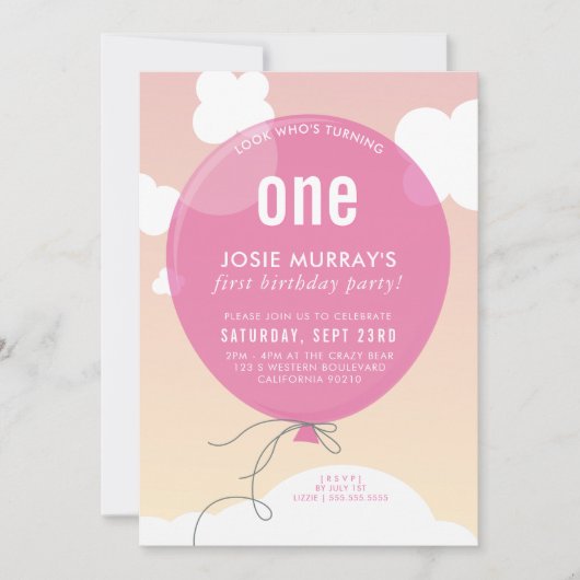 Uitnodiging voor BOLD BALLOON verjaardagsfeestje m (Voorkant)