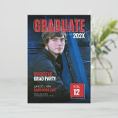 Uitnodiging voor Bold Red Magazine Cover Grads Fee (Staand voorkant)