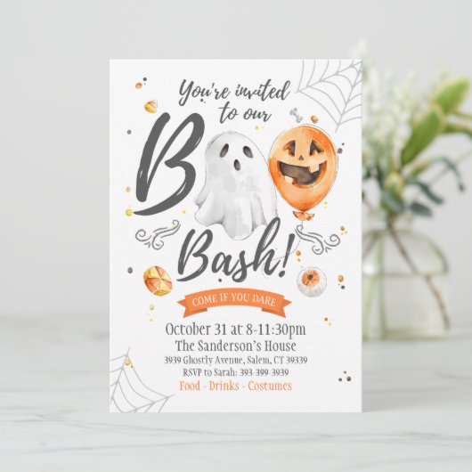 Uitnodiging voor Boo Bash, Halloween uitnodiging (Staand voorkant)