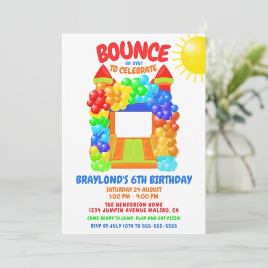 Uitnodiging voor Bounce House-verjaardag (Staand voorkant)