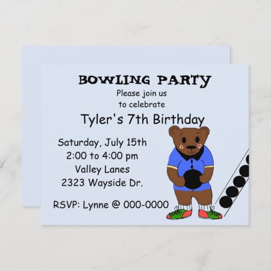 Uitnodiging voor Bowling Party (Voorkant / Achterkant)