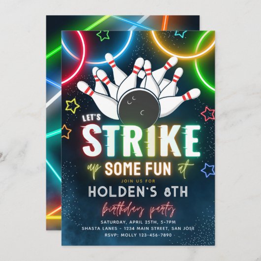 Uitnodiging voor Bowling Party | Bowling Birthday (Voorkant / Achterkant)