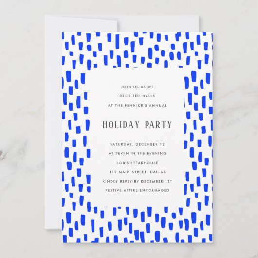 Uitnodiging voor Bright Blue Dashing Holiday Party (Voorkant)