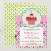 Uitnodiging voor Bright Cupcake 1st verjaardag (Voorkant / Achterkant)