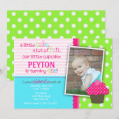 Uitnodiging voor Bright Cupcake 1st verjaardag (Voorkant / Achterkant)