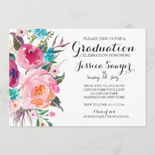 Uitnodiging voor Bright Floral Graduation party